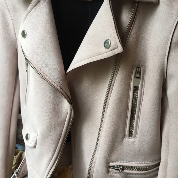 ZARA Moto biker jacket XS pink faux suede, EUC 😍 - Picture 2 of 5